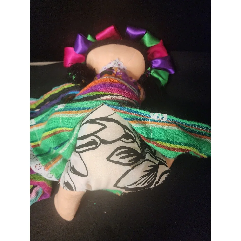 Mexican Maria Doll Handcrafted Rag Doll Colorful Ribbon Headdress 13